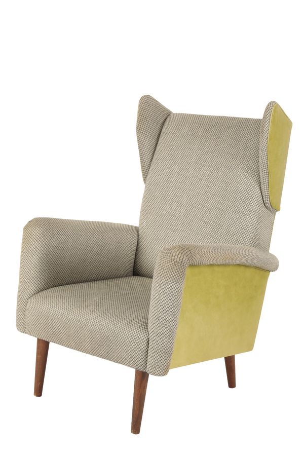 UPHOLSTERED WING BACK ARMCHAIR