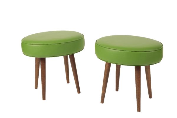 PAIR OF OVAL CUSHIONED STOOLS