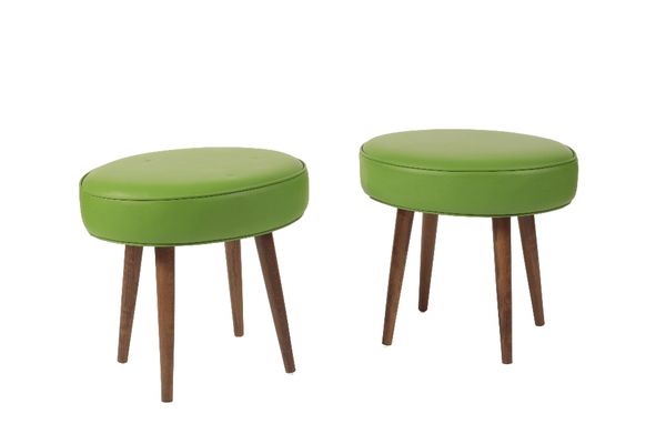 PAIR OF OVAL CUSHIONED STOOLS