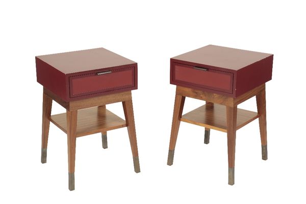 PAIR OF BESPOKE BEDSIDE CABINETS IN RED