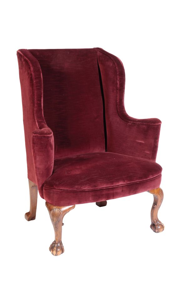 QUEEN ANNE STYLE UPHOLSTERED WING BACK ARMCHAIR