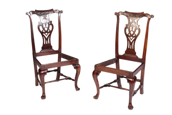 PAIR OF GEORGE III STAINED HARDWOOD, PROBABLY PADOUK, SIDE CHAIRS