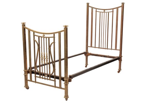 PAIR OF VICTORIAN GILTBRASS AND IRON SINGLE BEDS