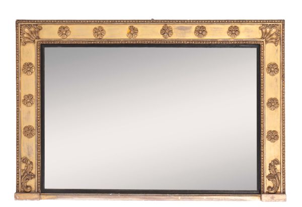 A REGENCY GILTWOOD FRAMED OVERMANTEL MIRROR,