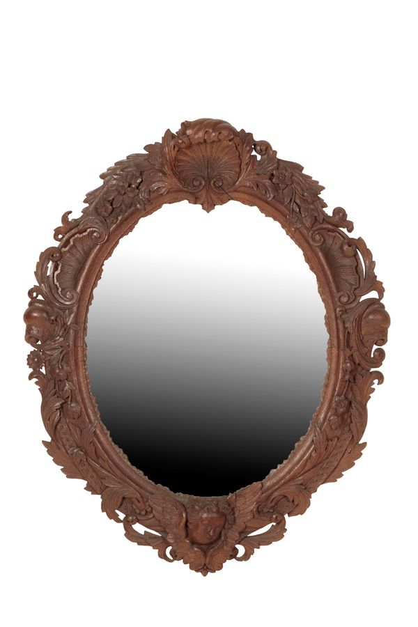 VICTORIAN CARVED OAK FRAMED OVAL WALL MIRROR