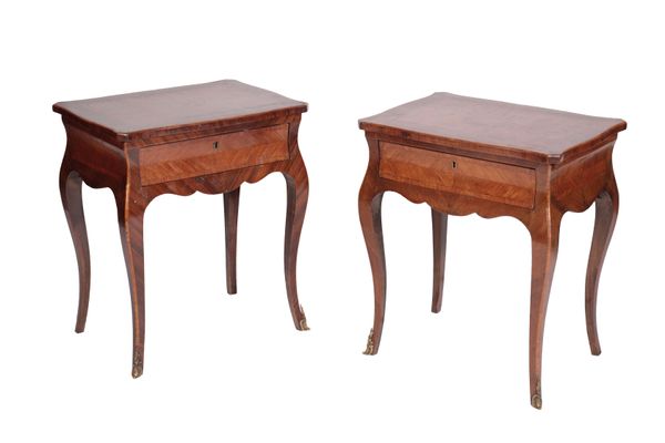 PAIR OF LOUIS XV STYLE KINGWOOD AND MARQUETRY VENEERED SIDE TABLES