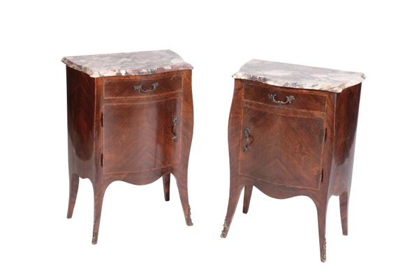 PAIR OF LOUIS XV STYLE KINGWOOD AND BRECHE VIOLETTE MARBLE NIGHT STANDS