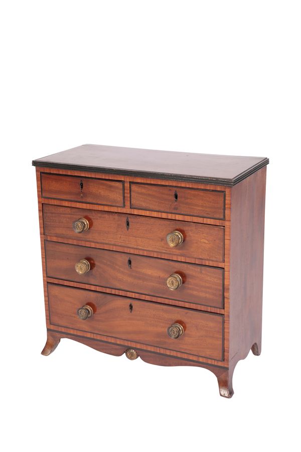 A MINIATURE REGENCY MAHOGANY CHEST OF DRAWERS,