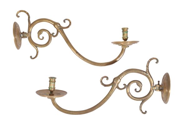 PAIR OF 17TH CENTURY STYLE BRASS WALL SCONCES