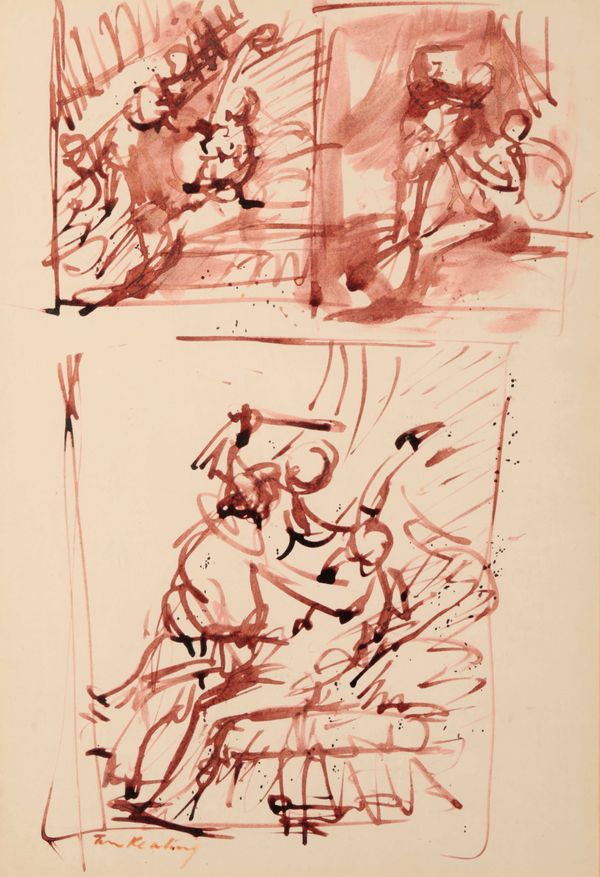* TOM KEATING (1917-1984) Sepia ink sketches