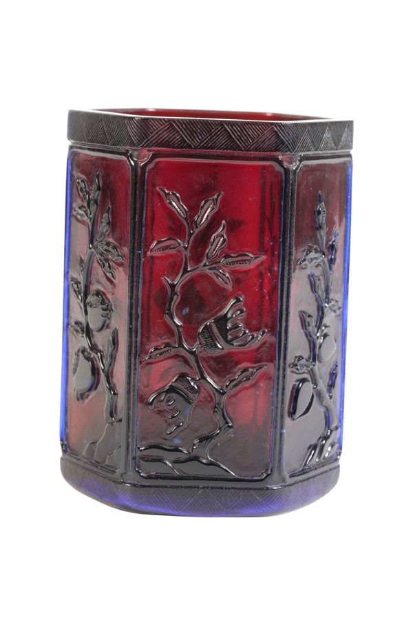 PEKING TWO COLOUR GLASS HEXAGONAL BRUSHPOT, QIANLONG SEAL MARK