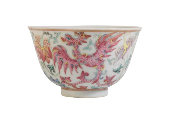 FAMILLE ROSE 'PHOENIX' TEA BOWL, QIANLONG SEAL MARK BUT GUANGXU PERIOD