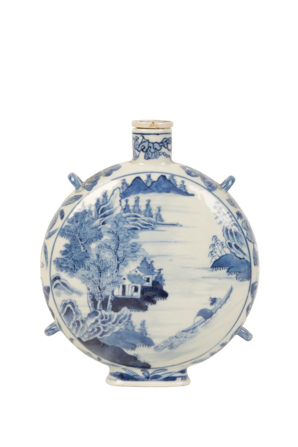 BLUE AND WHITE MOON FLASK, JIAQING SIX CHARACTER MARK AND OF THE PERIOD