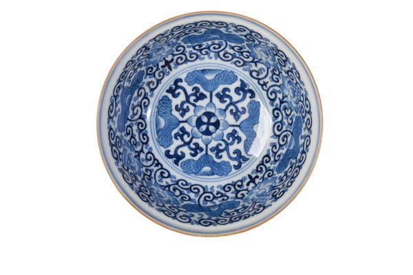 UNUSUAL FAMILLE-ROSE BLUE AND WHITE BOWL, XIANFENG SIX CHARACTER MARK AND OF THE PERIOD