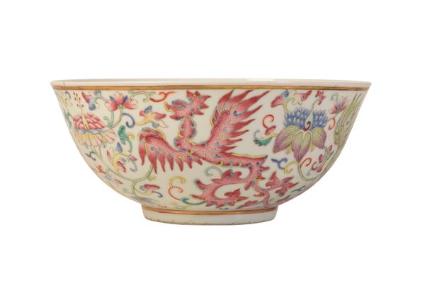 FINE FAMILLE ROSE 'PHOENIX' BOWL, GUANGXU SIX CHARACTER MARK AND OF THE PERIOD