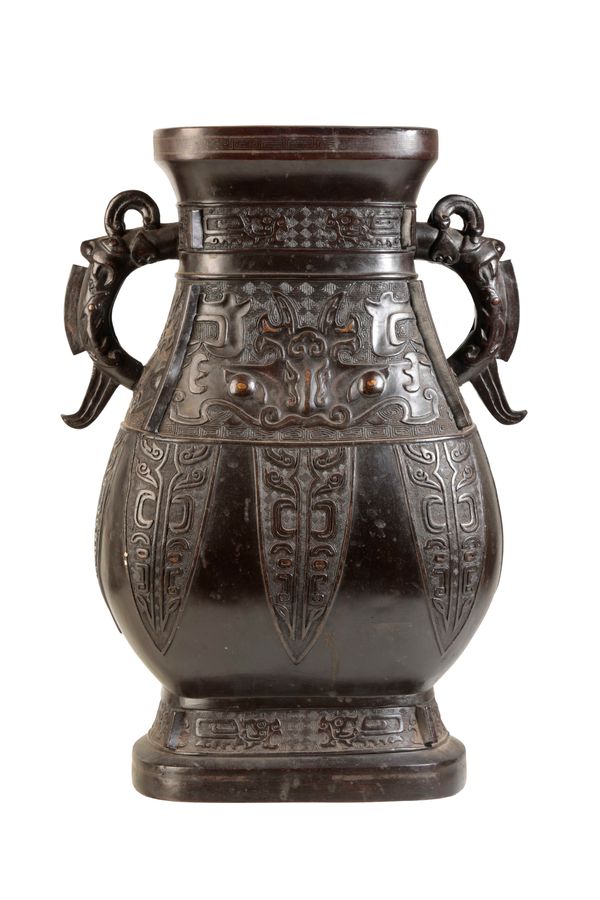 ARCHAISTIC BRONZE VASE, HU, QING DYNASTY