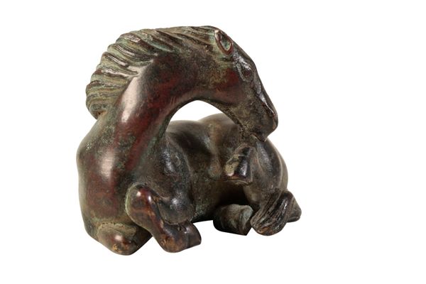 BRONZE HORSE SCROLL WEIGHT, QING OR EARLIER