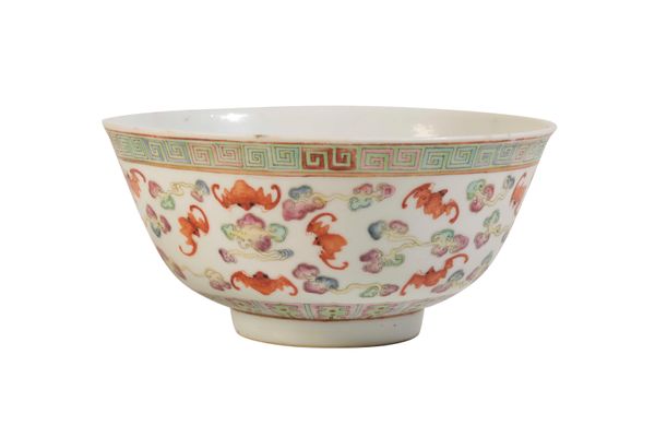 FAMILLE ROSE 'BATS AND CLOUDS' BOWL, GUANGXU SIX CHARACTER MARK AND OF THE PERIOD