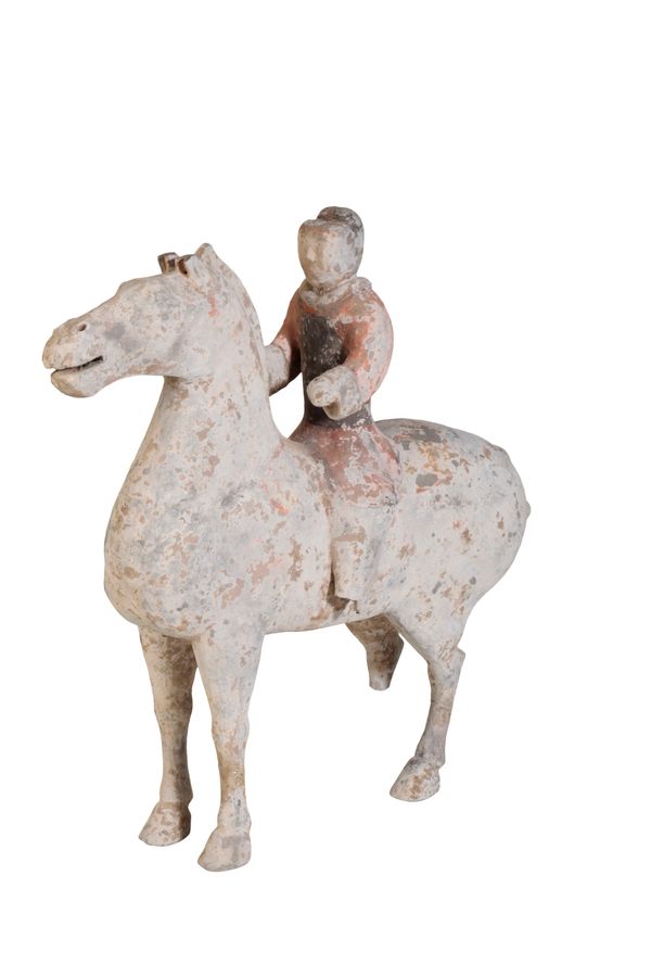 PAINTED POTTERY FIGURE OF A HORSE AND RIDER, HAN DYNASTY