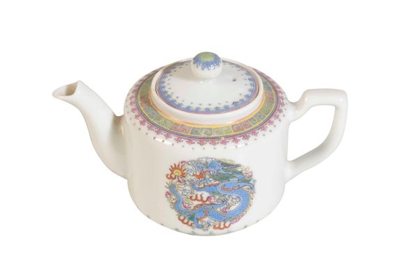 SMALL FAMILLE ROSE 'DRAGON-MEDALLION' TEAPOT, REPUBLIC PERIOD