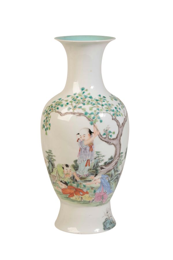 FAMILLE ROSE 'BOYS' VASE, REPUBLIC PERIOD, HONGXIAN MARK