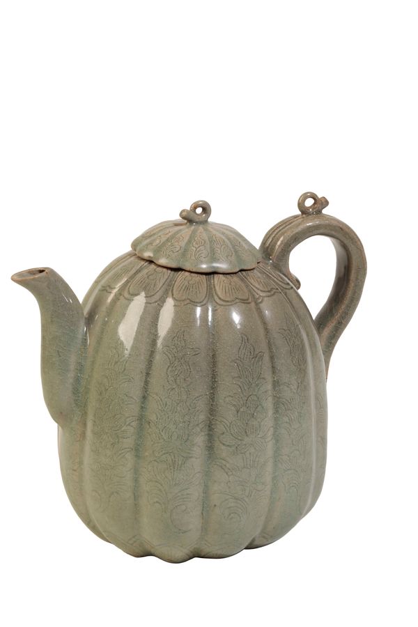 KOREAN CELADON-GLAZE MELON-FORM EWER, KORYO PERIOD, 12TH CENTURY