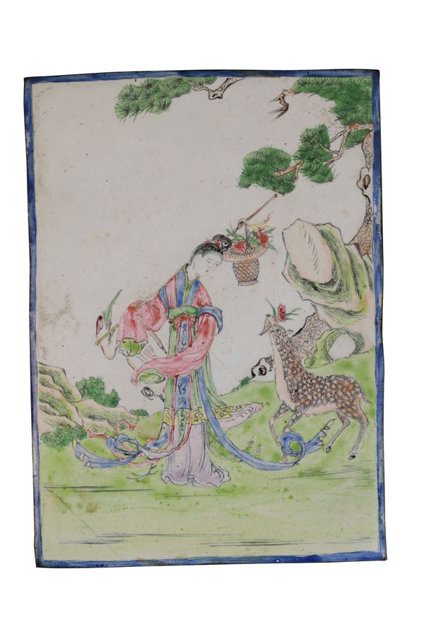 CANTON ENAMEL RECTANGULAR PLAQUE, QING DYNASTY, 18TH CENTURY