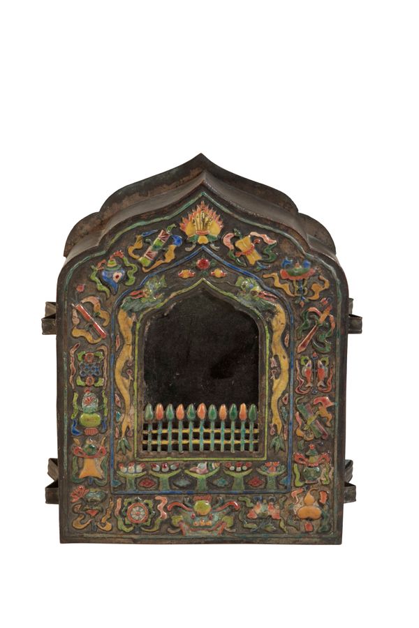 UNUSUALLY LARGE ENAMELLED SHRINE, TIBET, 18TH / 19TH CENTURY