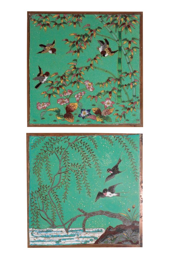 PAIR OF CLOISONNE ENAMEL PANELS, QING DYNASTY