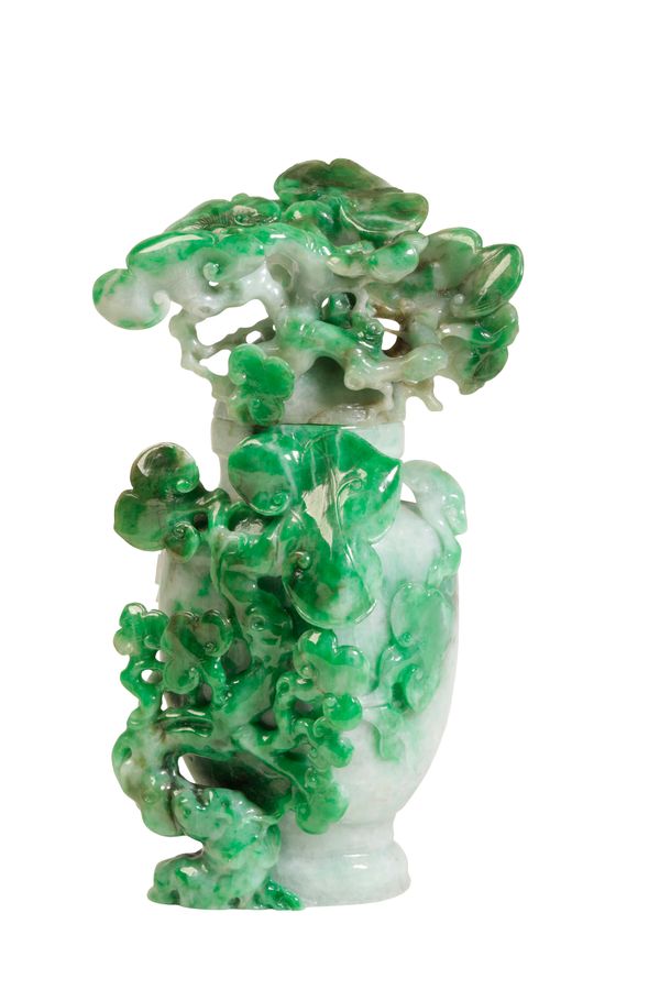 JADEITE 'LINGZHI-FUNGUS' VASE AND COVER