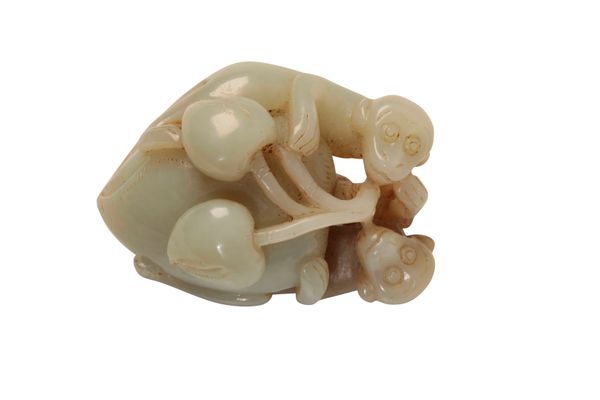 CELADON JADE MONKEY AND PEACH GROUP, QING DYNASTY