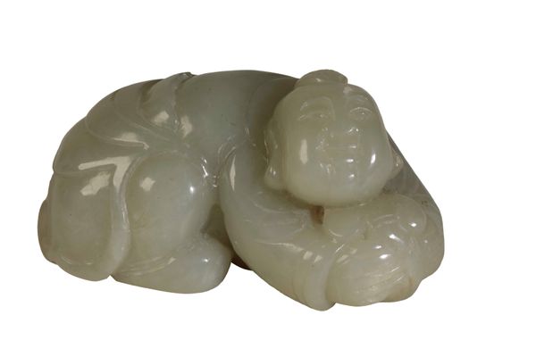 CELADON JADE FIGURE OF A BOY, 20TH CENTURY