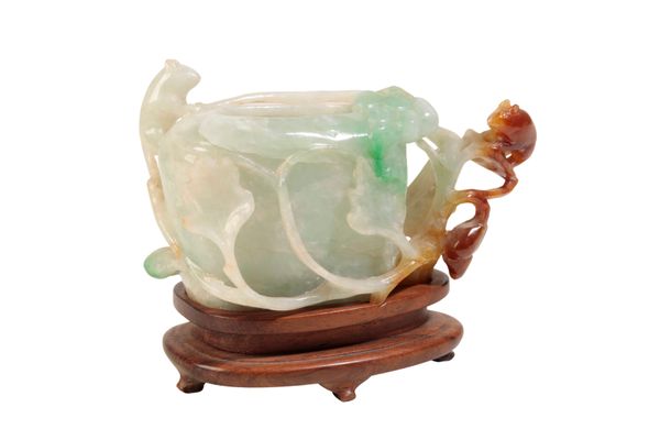 SMALL CARVED JADEITE BRUSH WASHER, 20TH CENTURY