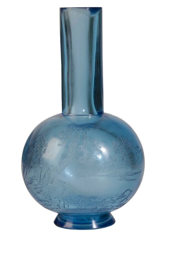 BLUE-GLASS BOTTLE VASE, QIANLONG MARK BUT LATER