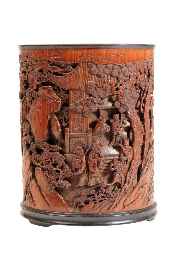 FINE CARVED BAMBOO BRUSHPOT (BITONG), QING DYNASTY, PROBABLY QIANLONG PERIOD