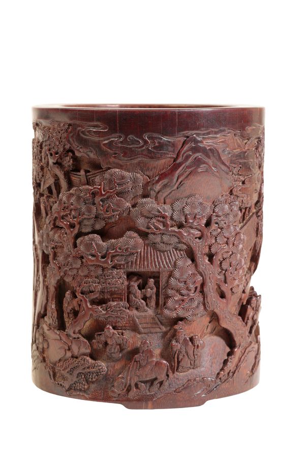 FINE CARVED BAMBOO BRUSHPOT, SIGNED ZONGYU