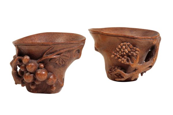 TWO SIMILAR CARVED BAMBOO LIBATION CUPS, QING DYNASTY