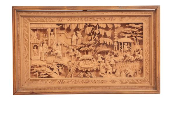 FINE CANTON CARVED BOXWOOD PANEL, QING DYNASTY, 19TH CENTURY