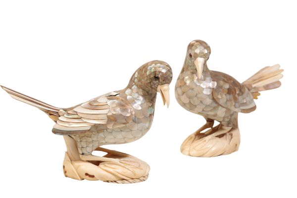 PAIR OF MOTHER OF PEARL AND IVORY BIRD BOXES, QIANLONG RED SEAL MARKS AND PROBABLY OF THE PERIOD