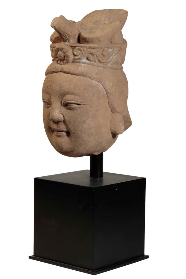 CARVED STONE BODHISATVA HEAD, MING OR LATER