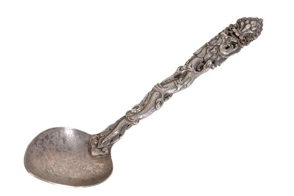 FINE SILVER 'DRAGON' SPOON, TIBET, 19TH CENTURY