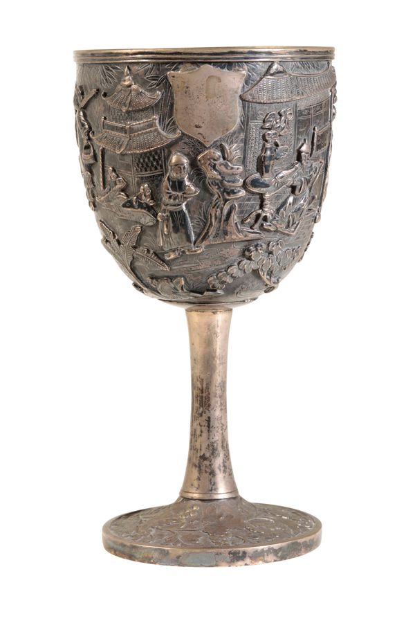 CHINESE EXPORT SILVER WINE GOBLET, LATE QING DYNASTY