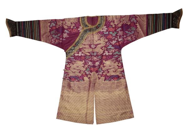 EMBROIDERED PURPLE GAUZE DRAGON ROBE,  LATE QING DYNASTY