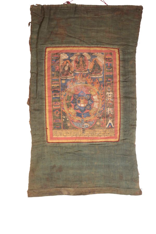 SMALL THANGKA DEPICTING THE WHEEL OF LIFE, TIBET, 19TH CENTURY