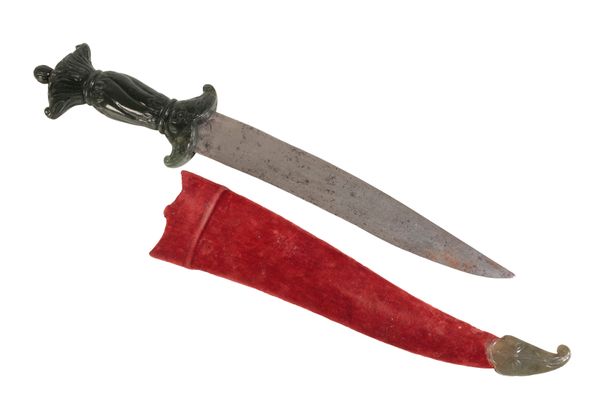 FINE MUGHAL SPINACH JADE-HILTED DAGGER, 19TH CENTURY