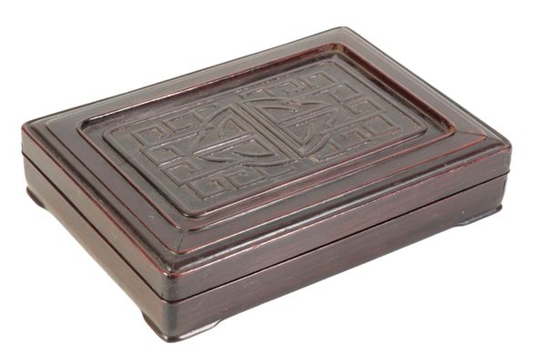 CARVED HONGMU INKSTONE BOX AND COVER, QING DYNASTY