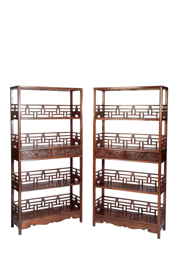 PAIR OF HUALI-WOOD DISPLAY CABINETS, 20TH CENTURY