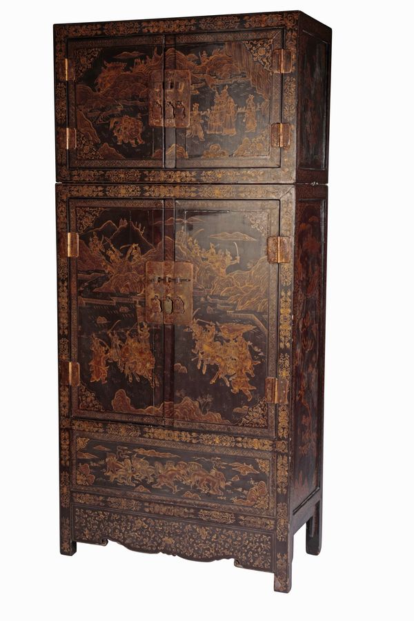 BLACK LACQUER AND GILT COMPOUND CABINET (SIJIANGUI), QIANLONG SIX CHARACTER MARK BUT LATER