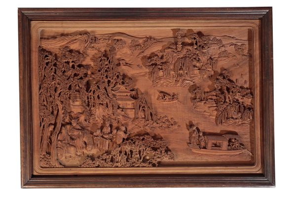 CHINESE CARVED BOXWOOD PANEL, 20TH CENTURY