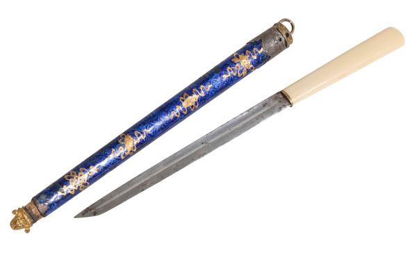 BLUE-ENAMEL, IVORY AND GILT-METAL KNIFE, LATE QING DYNASTY